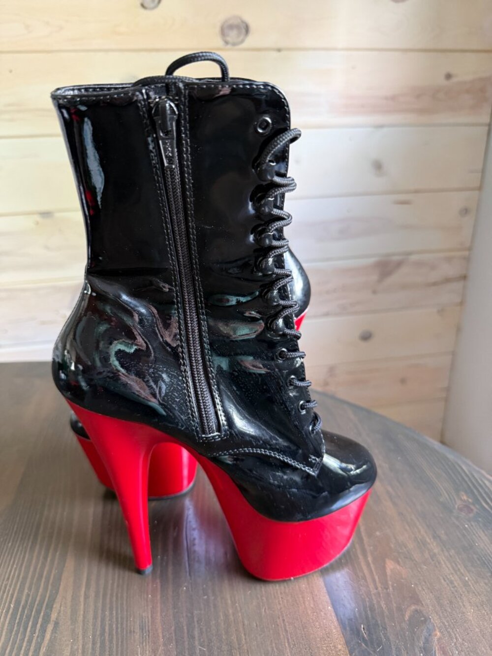 Pleaser ADORE-1025 Women's Red black Platform Heel Ankle Boots Size 8